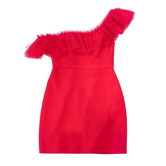 NWT BCBG MaxAzria One Shoulder Mini Dress Red Women's Size 6 - Picture 4 of 9